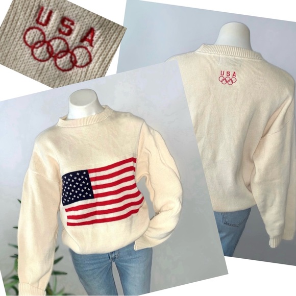 Vintage Sweaters - Vintage American Flag USA Olympics Knit Sweater Stars And Stripes